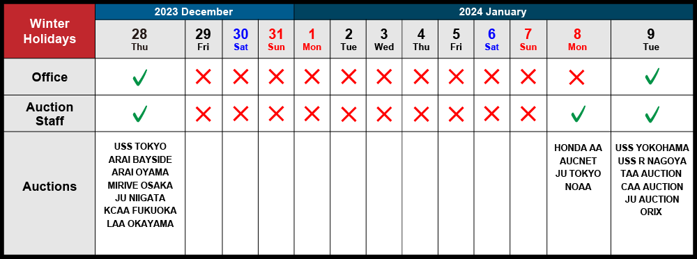 Winter Holidays 2023 schedule